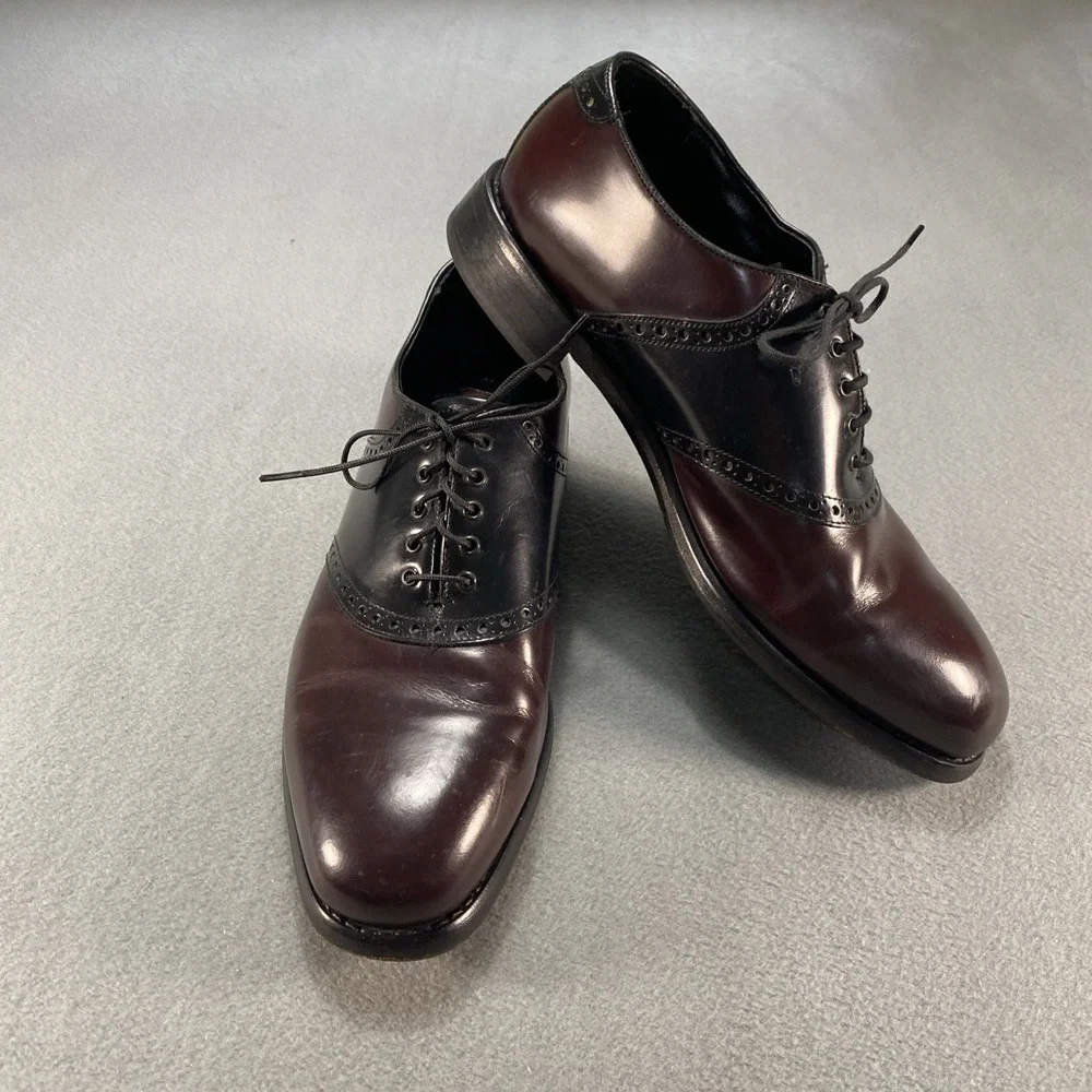 Florsheim Mens Lace Up Dress Saddle Shoes‎ Two Tone Burgundy Black Leather 11D